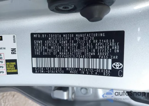 2020 Toyota Corolla Se z USA, uszkodzony, nr VIN 5YFP4RCE2LP048270